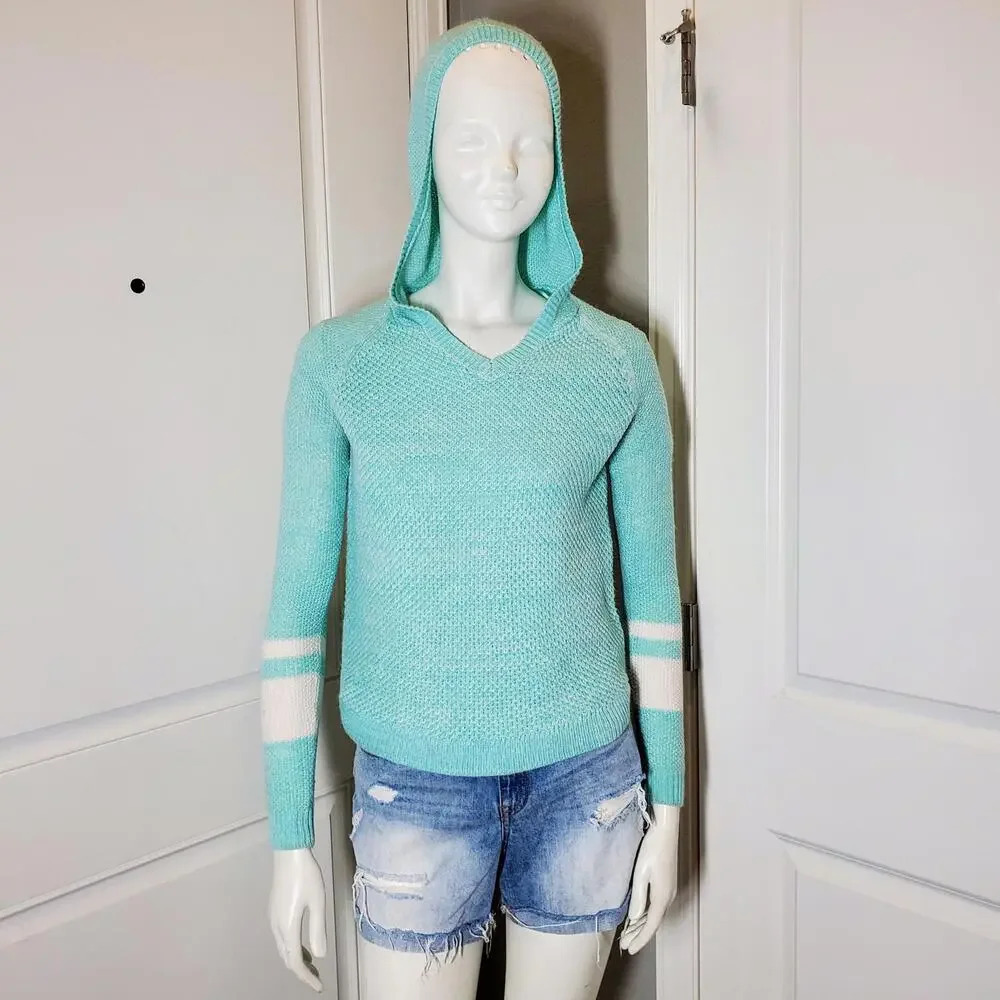 SO Juniors Mint Green V-Neck Knit Hooded Sweater Size Small NWOT